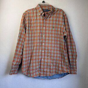 Ralph Lauren shirt men L  Lined 2-Ply orange green Plaid Button Up down VTG‎